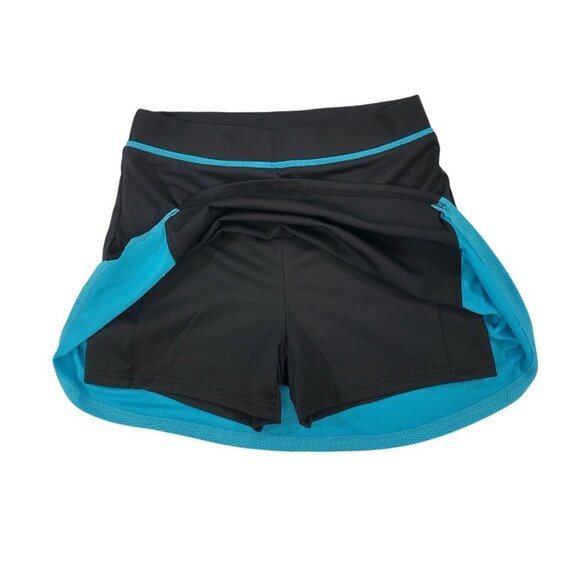 Black and blue color block sports skirt with shorts, polyester/spandex, size XL. - Picture 5 of 9